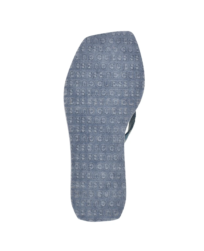 Guess Women's Demmey Logo Thong Square Toe Wedge Sandals - Dark Blue Denim
