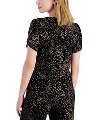 Ak Anne Klein Petite Crewneck Short-Sleeve Printed Top