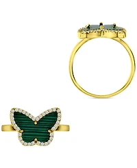 Malachite & Cubic Zirconia Butterfly Halo Ring 14k Gold-Plated Sterling Silver