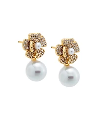 by Adina Eden Pave Dangling Flower Imitation Pearl Stud Earring