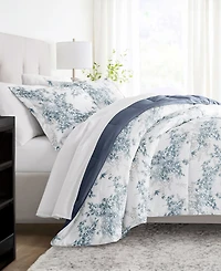 ienjoy Home Bamboo Leaves Blue 3-Piece Comforter Set, Full/Queen