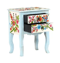Hand Painted Bedside Cabinet 15.7"x11.8"x19.7" Solid Mango Wood