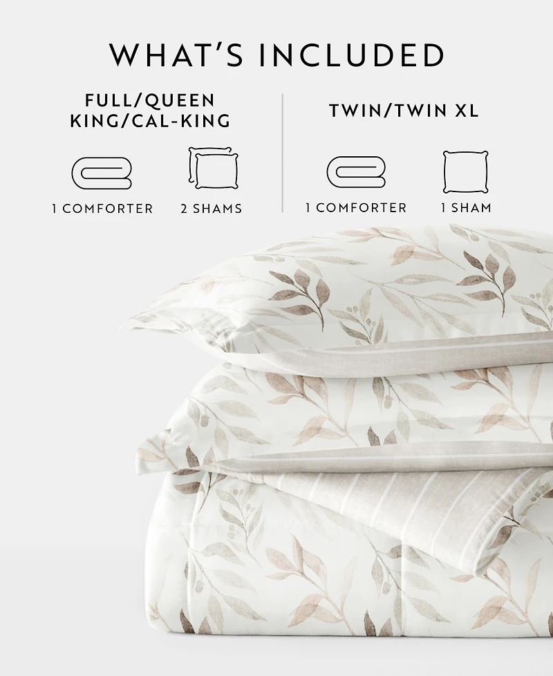ienjoy Home Foliage Stripe 3-Piece Comforter Set, King/California King