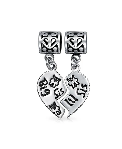 Bling Jewelry Bff Sis Little Sis Heart Charm Bead Sterling Silver for European Bracelet