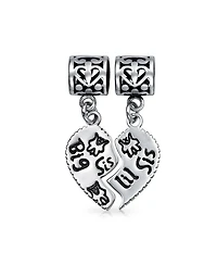 Bling Jewelry Bff Sis Little Sis Heart Charm Bead Sterling Silver for European Bracelet