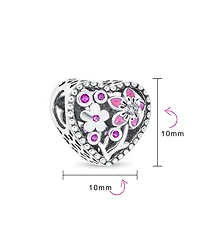 Bling Jewelry Valentine Cz Accent Love Grows With Pink Red Enamel Flower Heart Shape Charm Bead Sterling Silver Fits European Bracelet