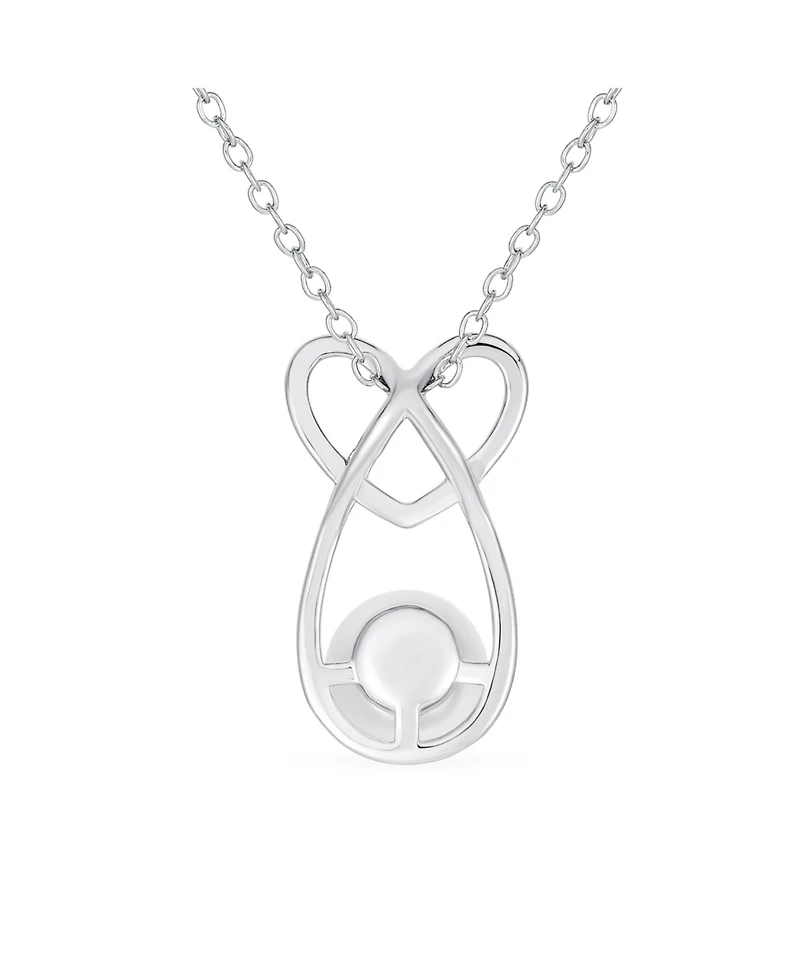 Bling Jewelry Elegant Forever Knot Infinity Intertwined Heart Teardrop Cultured Freshwater White Pearl Necklace Pendant Sterling Silver 16 Inch