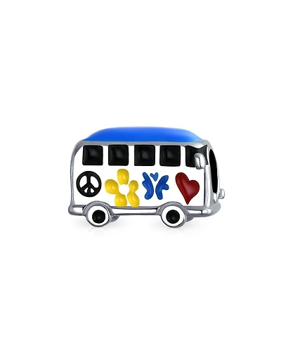 Bling Jewelry Multi Color Retro 1960'S Peace Love Hippie Volk Wagon Van Bus Charm Bead Enamel .925Sterling Silver Fits European Bracelet