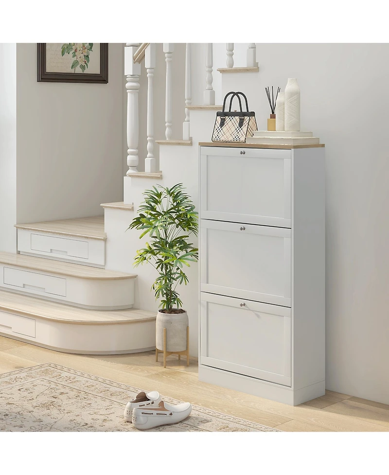 Homcom Modern Shoe Cabinet with 3 Flip Drawers for 18 Pairs,