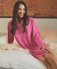 Flora by Flora Nikrooz Women's Deborah Long Sleeve Notch Knit Sleepshirt Nightgown