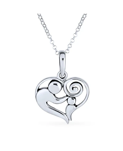 Bling Jewelry Family Loving Mother Son Or Daughter Heart Shape Mother And Child Necklace Pendant Mom Wife Sterling Silver