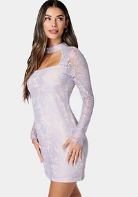 Bebe Women's Long Sleeve Lace Mini Dress