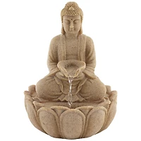 Calm Buddha 14" High Small Zen Asian Indoor Outdoor Decor Sand Stone Tabletop Fountain with Light Led Outside
