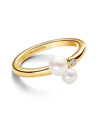 Pandora Sterling Silver Timeless Duo Treated Freshwater Cultured Pearls Ring