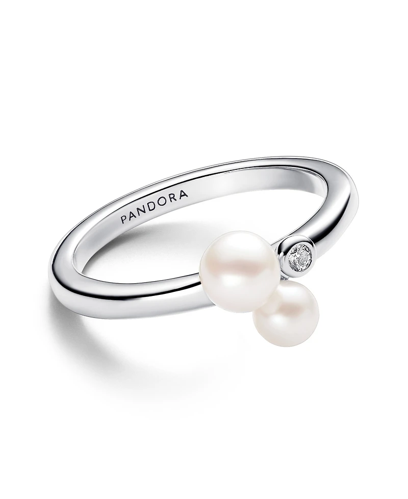 Pandora Sterling Silver Timeless Duo Treated Freshwater Cultured Pearls Ring