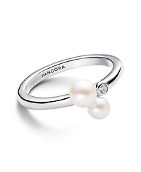 Pandora Sterling Silver Timeless Duo Treated Freshwater Cultured Pearls Ring