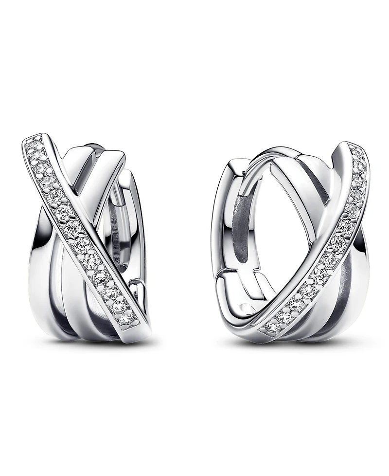 Pandora Sterling Silver Crossover Pave Hoop Earrings