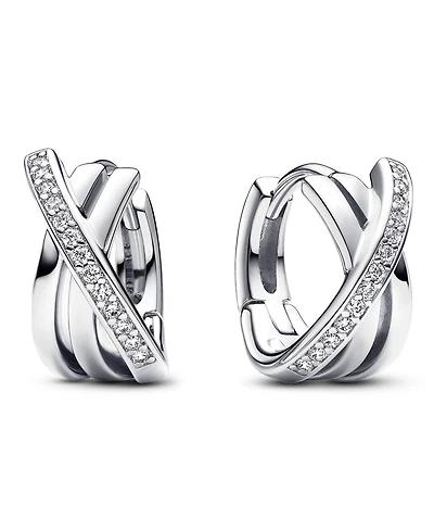 Pandora Sterling Silver Crossover Pave Hoop Earrings