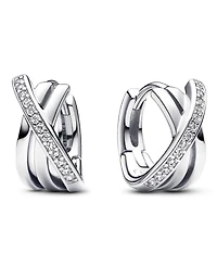 Pandora Sterling Silver Crossover Pave Hoop Earrings