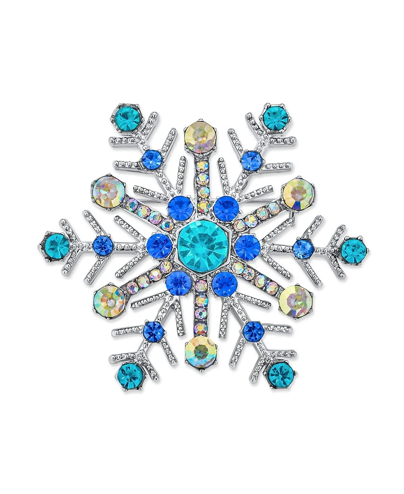 Bling Jewelry Large Multi Ice Blue Frozen Winter Snowflake Brooch Pin Crystal Holiday Party Frozen Winter Rhodium Plated