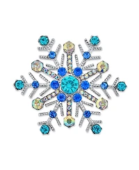 Bling Jewelry Large Multi Ice Blue Frozen Winter Snowflake Brooch Pin Crystal Holiday Party Frozen Winter Rhodium Plated