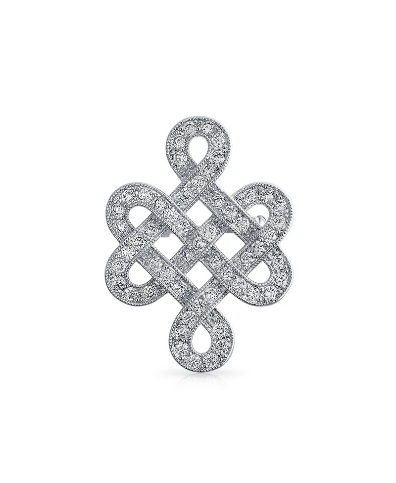 Bling Jewelry Eternal Celtic Love Knot Work Cubic Zirconia Pave Cz Brooch Pin Rhodium Plated Brass 1.2 Inch