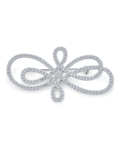Bling Jewelry Large Swirl Pave Cubic Zirconia Art Deco Fashion Infinity Brooch Pin Silver Tone Rhodium Plated