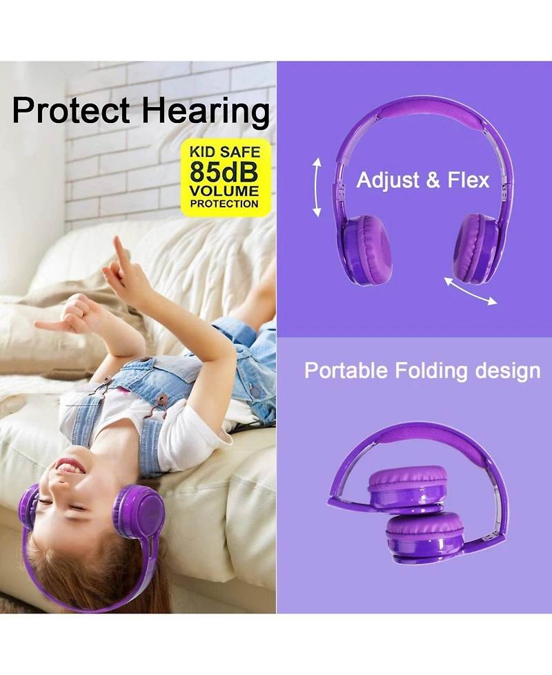 Contixo KB2600 Kids Bluetooth Wireless Headphones -Volume Safe Limit 85db -On-The-Ear Adjustable Headset