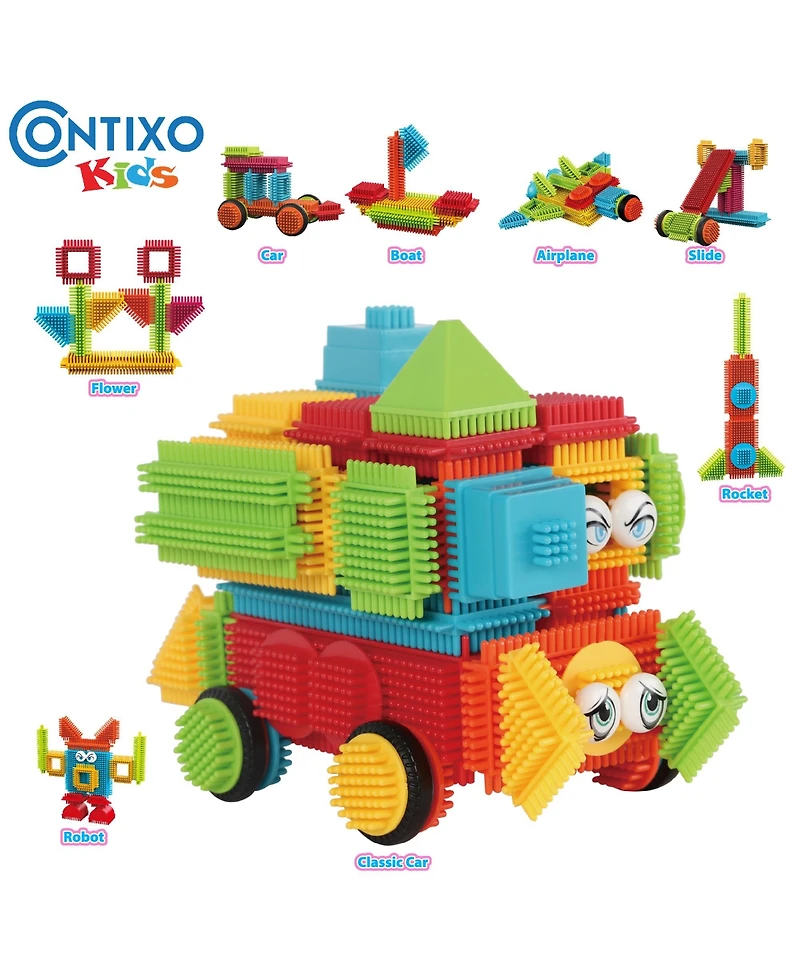 Contixo Stem Building Toys, 100 Pcs Bristle Shape 3d Tiles Set Construction Learning Stacking Educational Blocks, Creativity Beyond Imagination