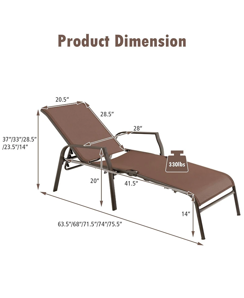 Inolait 2 Pieces Patio Folding Chaise Lounge Chair Set with Adjustable Back