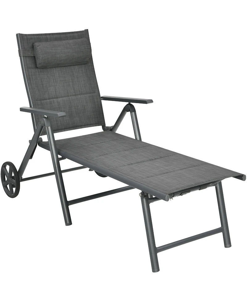 Inolait Patio Reclining Chaise Lounge with Adjust Neck Pillow