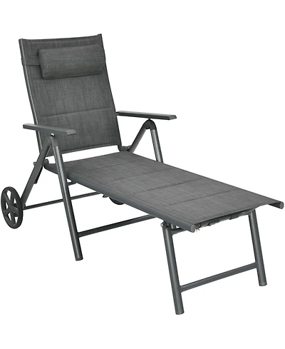 Inolait Patio Reclining Chaise Lounge with Adjust Neck Pillow