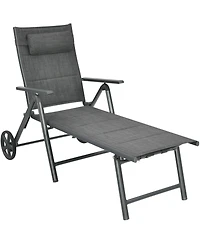 Inolait Patio Reclining Chaise Lounge with Adjust Neck Pillow