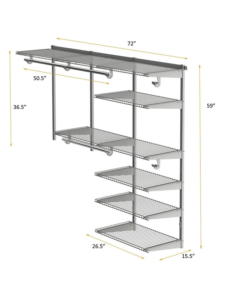 Sugift Adjustable Closet Organizer Kit with Shelves and Hanging Rods for 4 to 6 Feet