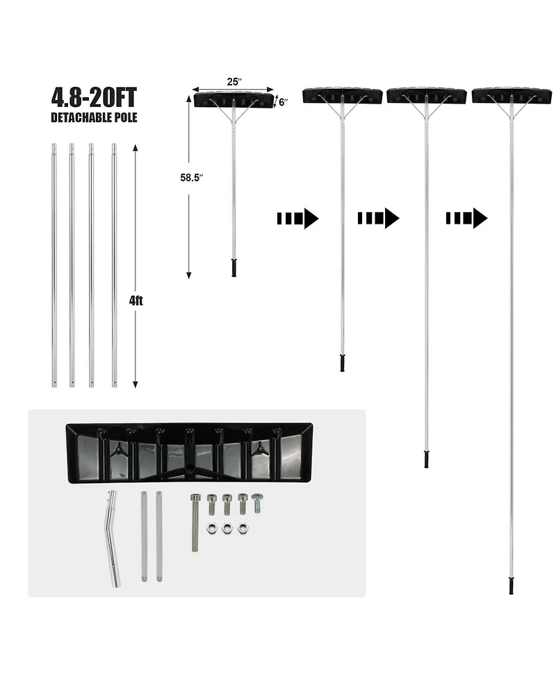 20 Feet Extendable Aluminum Snow Roof Rake with Anti-slip Handle
