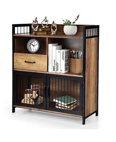 Sugift Buffet Cabinet with Drawer and Wood Storage Shelf for Kitchen