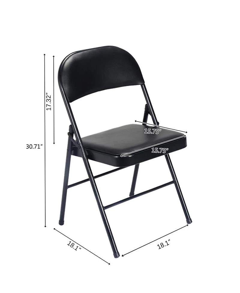 4 Pack Vinyl Folding Chair with Foam Seat, Black