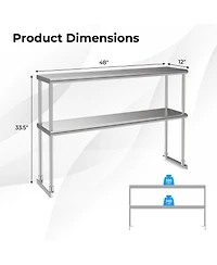 48 x 12 Inch Kitchen Stainless Steel Over shelf with Adjustable Lower Shelf