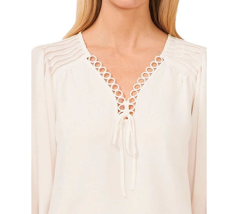 CeCe Women's Circular Trim Pin-Tuck Long Sleeve Blouse