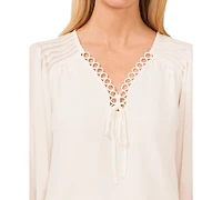 CeCe Women's Circular Trim Pin-Tuck Long Sleeve Blouse