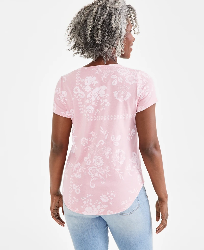 Style & Co Women's Printed V-Neck T-Shirt, Created for Macy's