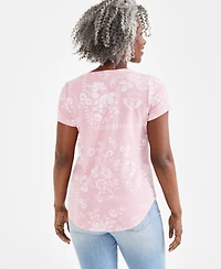 Style & Co Women's Printed V-Neck T-Shirt, Created for Macy's