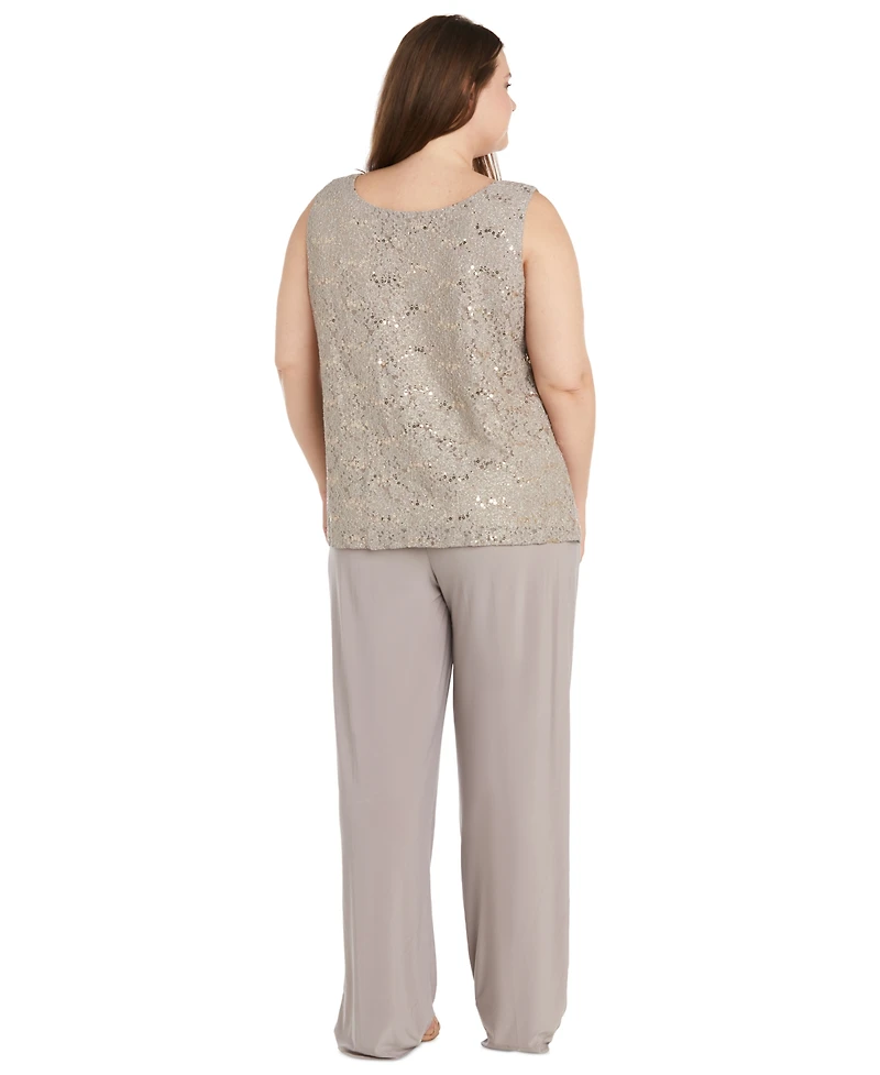 R & M Richards Plus 3-Pc. Embellished Jacket, Tank Pants Set