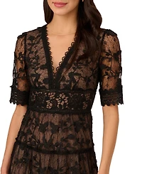 Adrianna Papell Women's V-Neck Lace Embroidery Dress