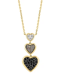 Effy Multicolor Diamond Triple Heart Drop Pendant Necklace (3/8 ct. t.w.) in 14k Gold, 17" + 1" extender