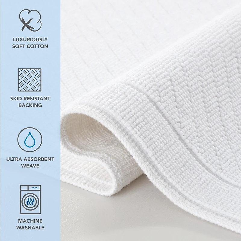 Host & Home Cotton Bath Rug, Stylish Textured Woven Design, Slip Resistant Backing, 5 Color Options, 2-Piece Set - 17x24 & 20x32