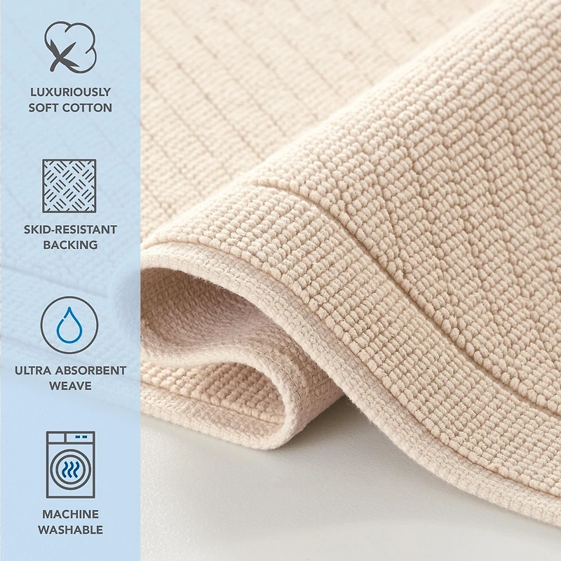 Host & Home Cotton Bath Rug, Stylish Textured Woven Design, Slip Resistant Backing, 5 Color Options, 2-Piece Set - 17x24 20x32