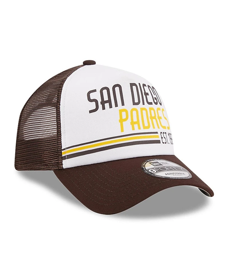 Men's New Era White, Brown San Diego Padres Stacked A-Frame Trucker 9FORTY Adjustable Hat