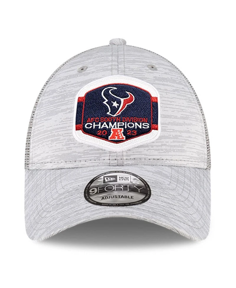 Men's New Era Heather Gray Houston Texans 2023 Afc South Division Champions Locker Room Trophy Collection 9FORTY Trucker Adjustable Hat