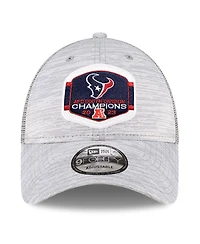 Men's New Era Heather Gray Houston Texans 2023 Afc South Division Champions Locker Room Trophy Collection 9FORTY Trucker Adjustable Hat